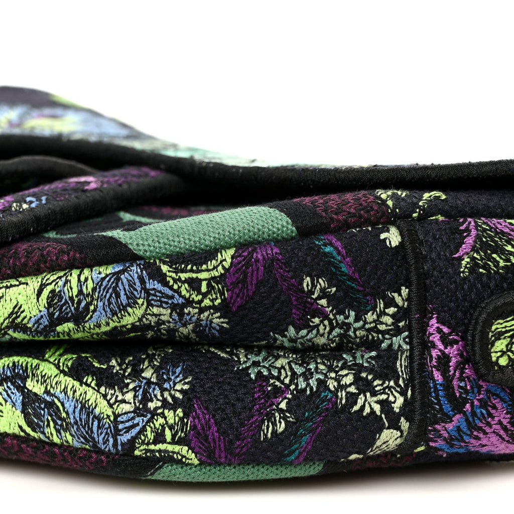 Canvas Embroidered Petites Fleurs Saddle Bag Black Multicolor