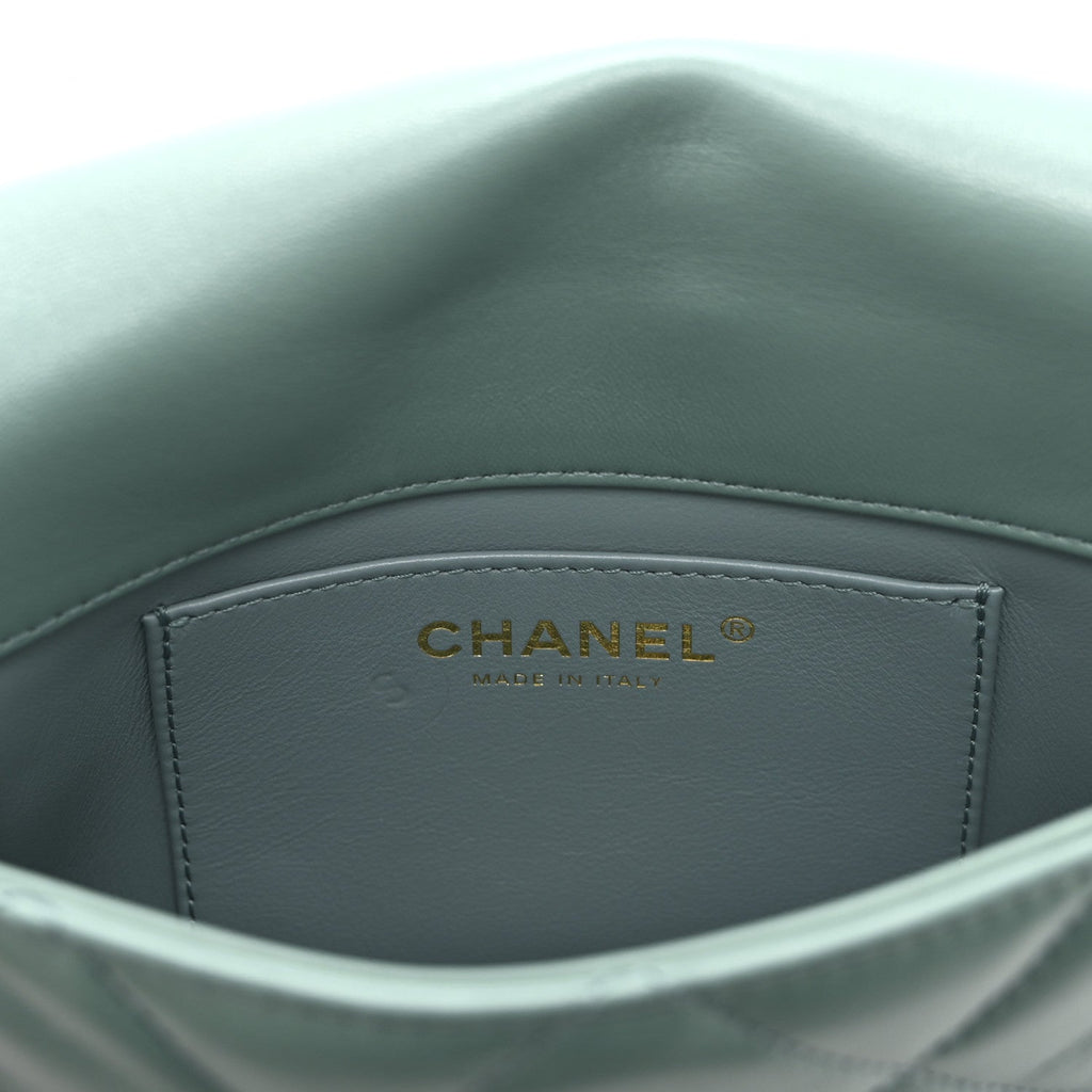 Lambskin Quilted Mini Chain Rows Flap  Green