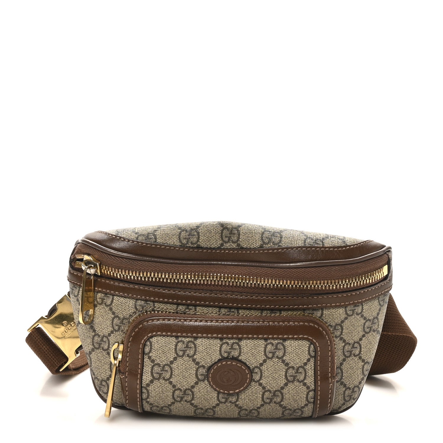 GG Supreme Monogram Textured Calfskin Retro Interlocking G Belt Bag Beige Ebony Brown Sugar