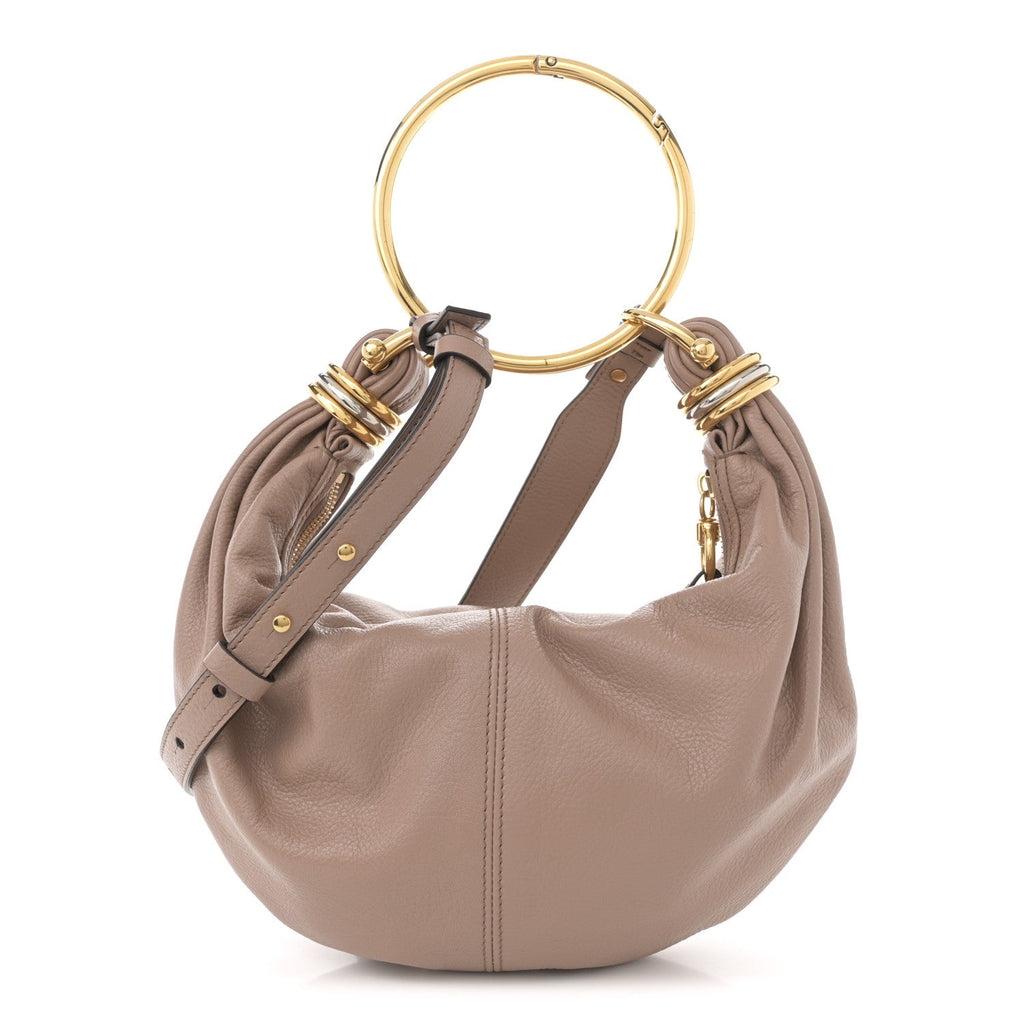 Grained Calfskin Small Bracelet Hobo Bag Woodrose