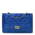 Metallic Patent Calfskin Quilted Boy Wallet on Chain WOC Blue