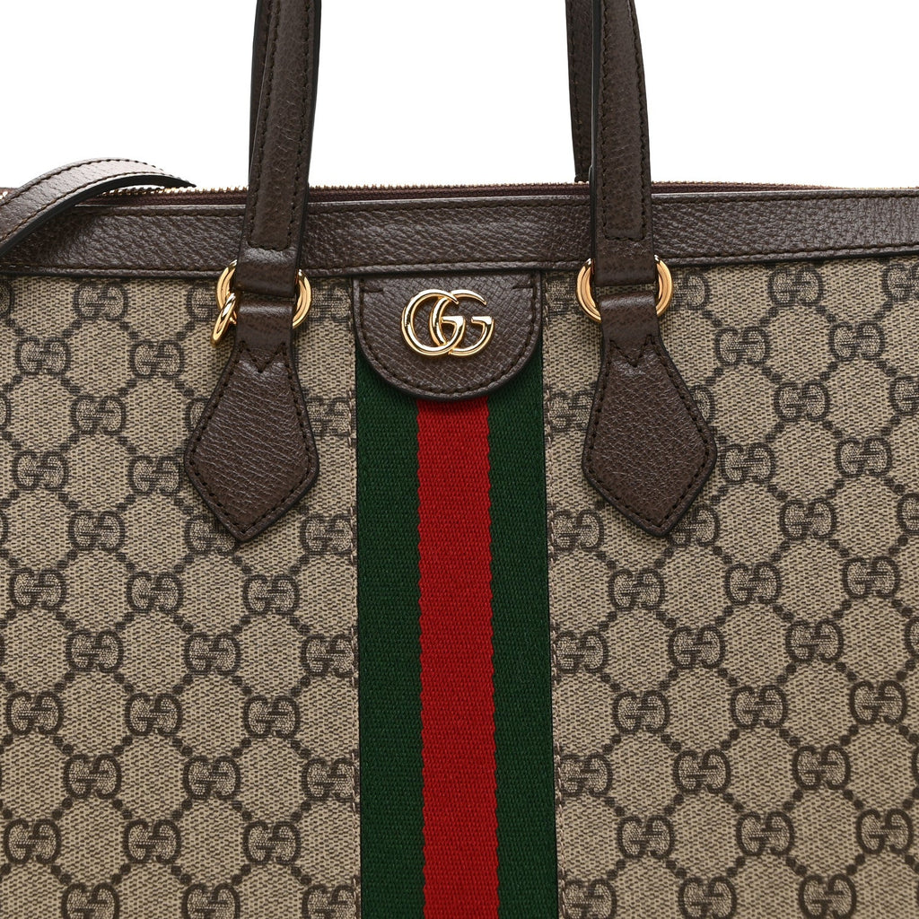 GG Supreme Monogram Web Medium Ophidia Tote Bag Brown