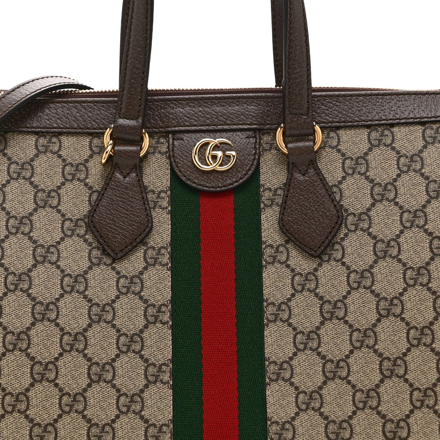 GG Supreme Monogram Web Medium Ophidia Tote Bag Brown