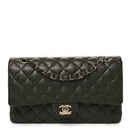 Lambskin Quilted Medium Double Flap Khaki