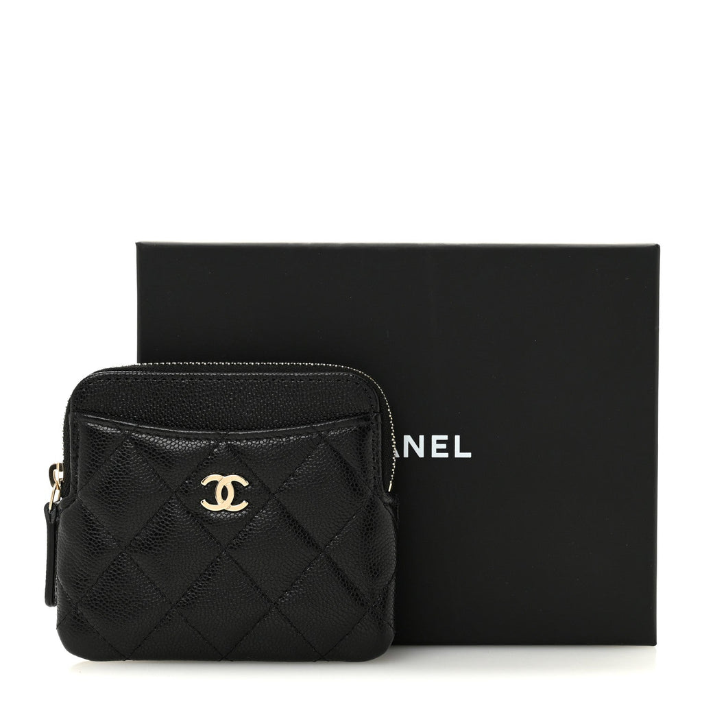 Caviar Quilted Zip Card Holder Wallet Black