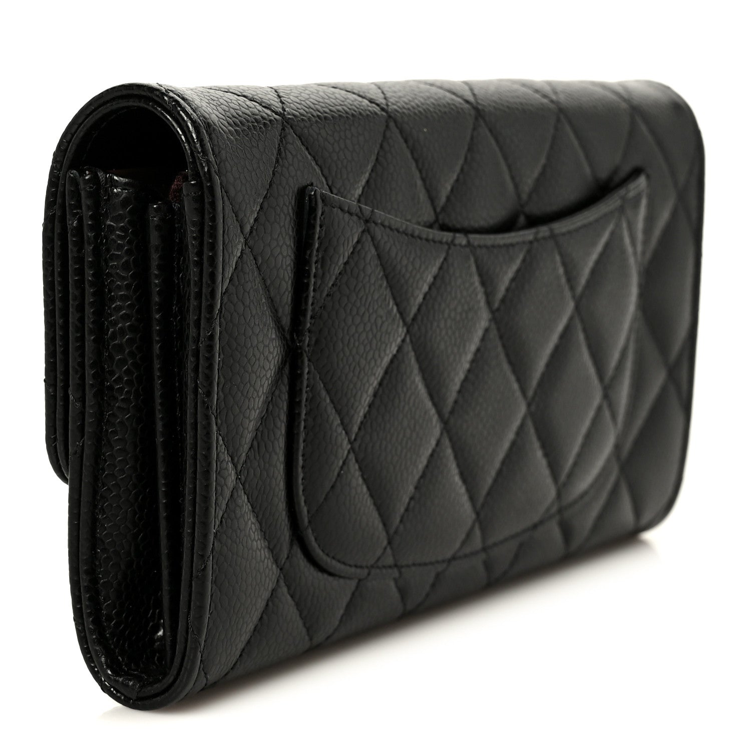 Caviar Quilted Large Gusset Flap Wallet Black