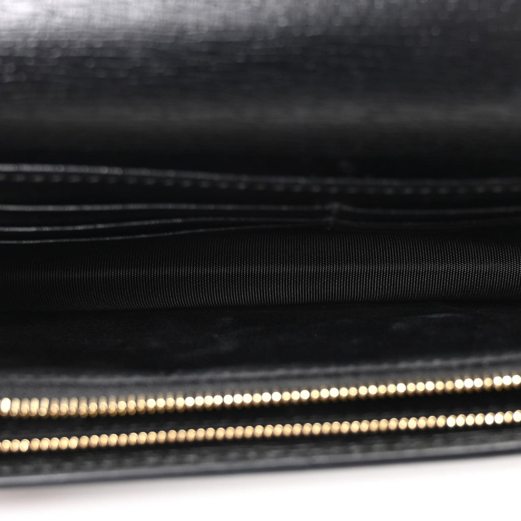 Textured Calfskin Script Logo Wallet On Chain Black