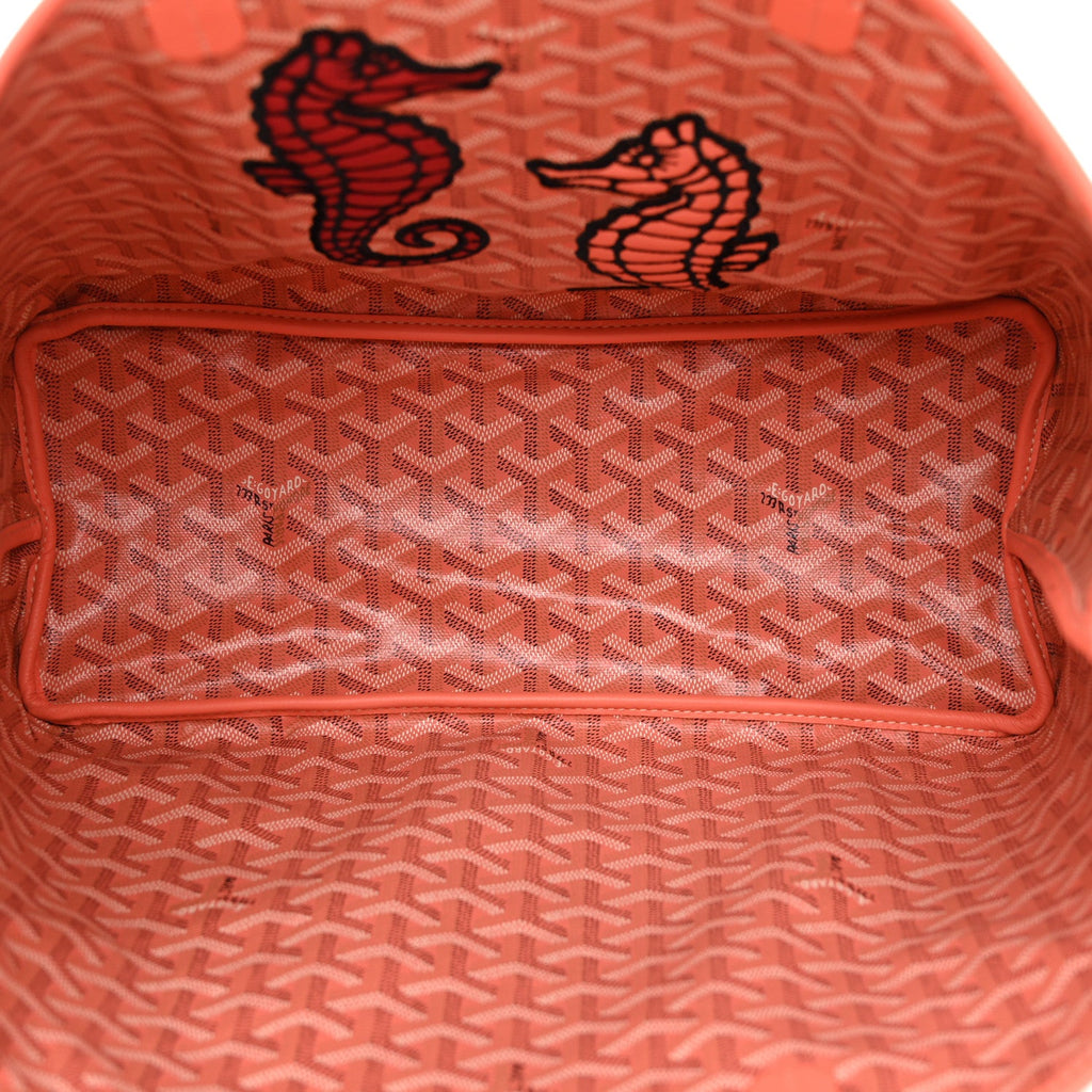 Goyardine Embroidered Seahorse Reversible Anjou PM Coral