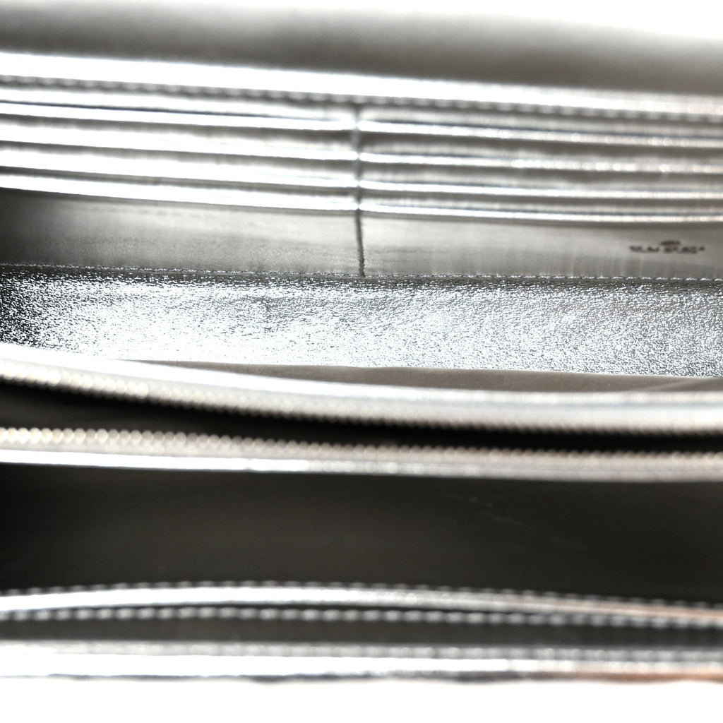 Metallic Sakai Be Green Calfskin Diagonal Stitched Blondie Wallet on Chain Silver