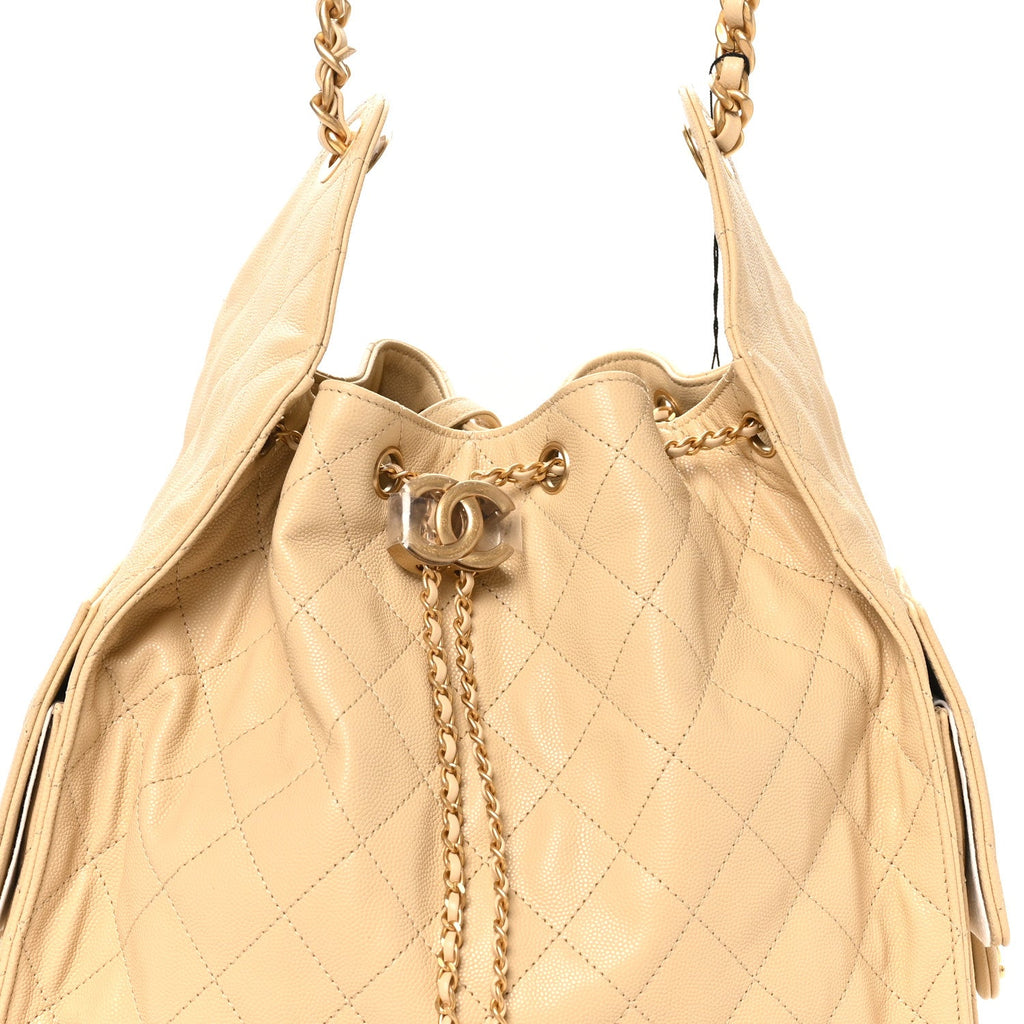 Caviar Quilted Medium Chanel 25 Handbag Beige Beige