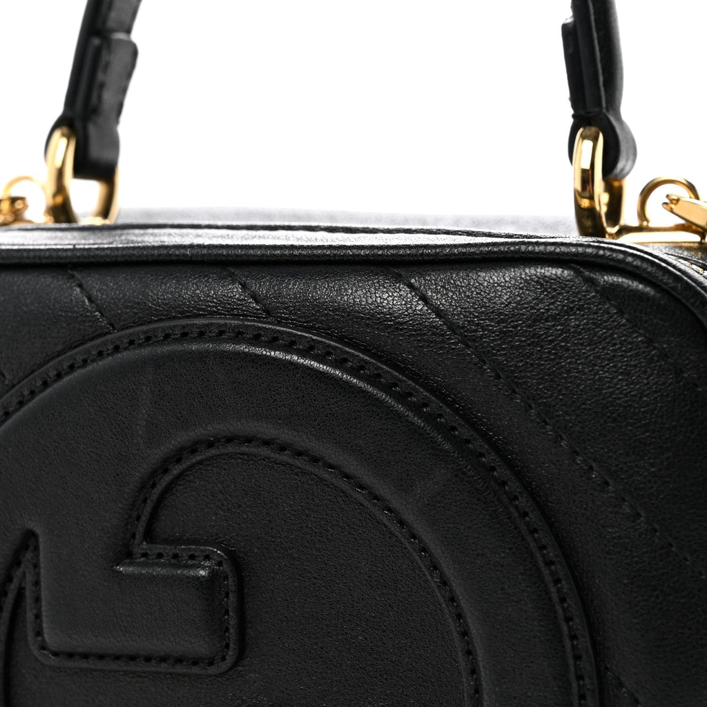Sakai Be Green Calfskin Diagonal Stitched Blondie Top Handle Bag Black