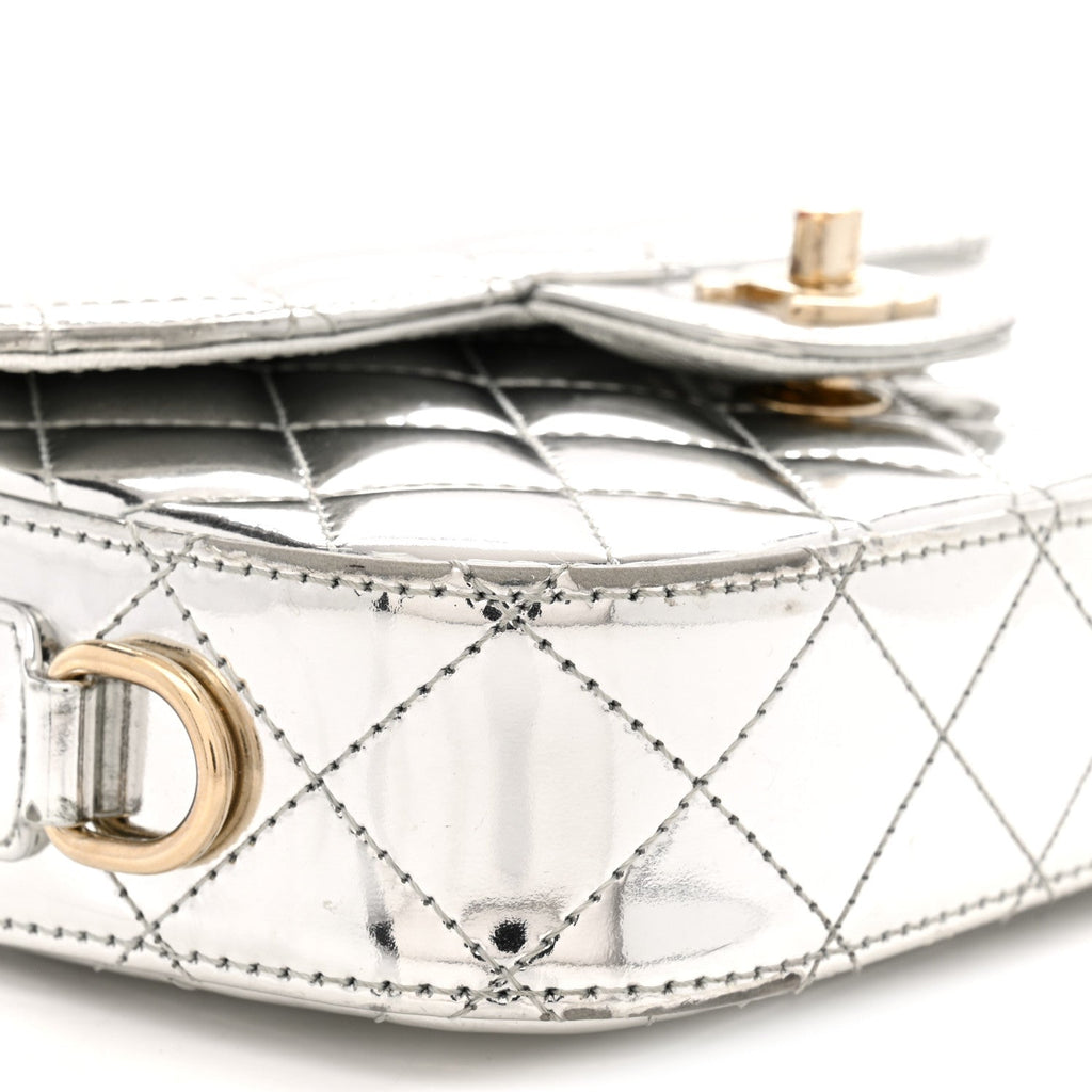 Mirror Calfskin Metallic Calfskin Quilted Hollywood Boulevard Mini Flap With Star Coin Purse Silver