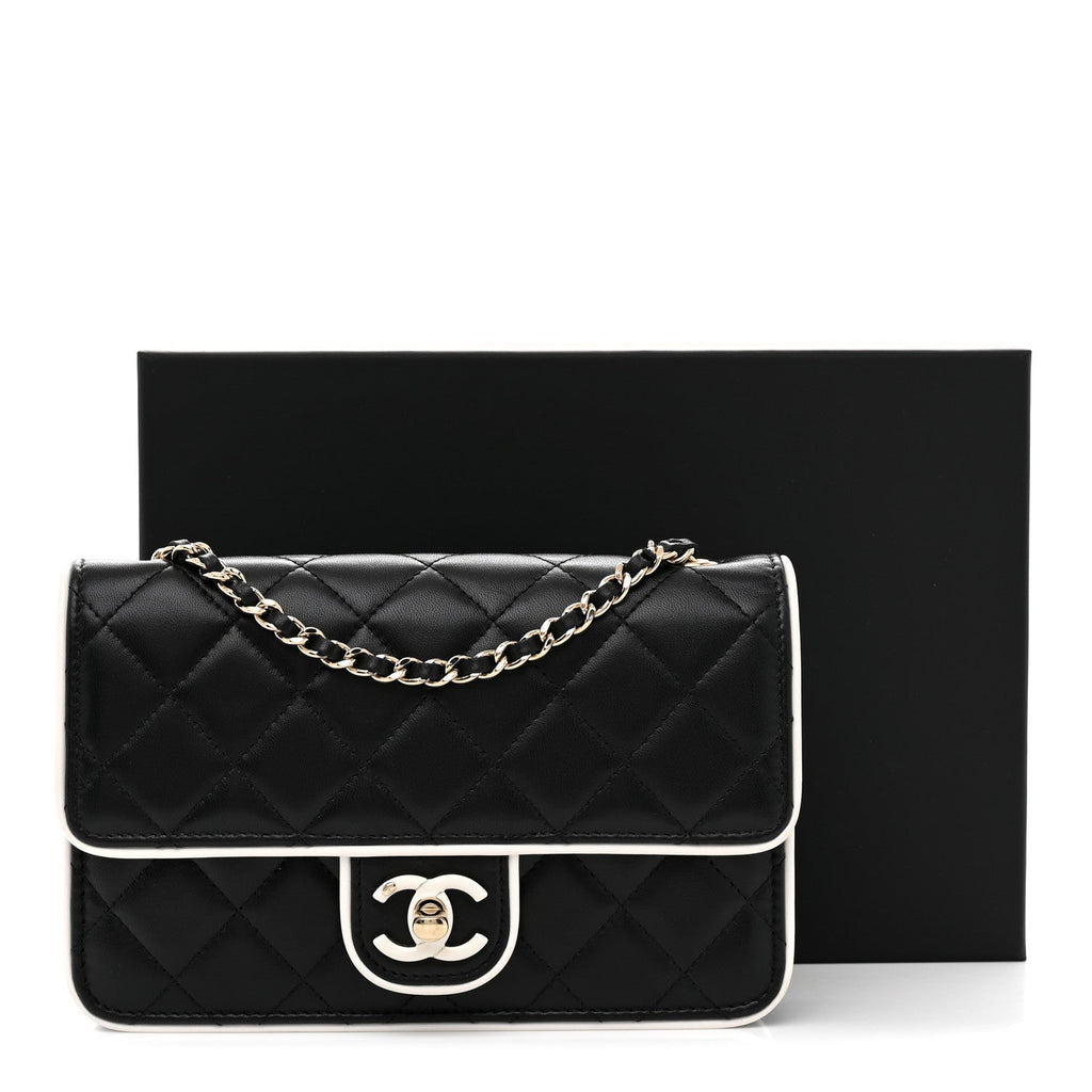 Lambskin Quilted Resin CC Mini Flap Bag Black White