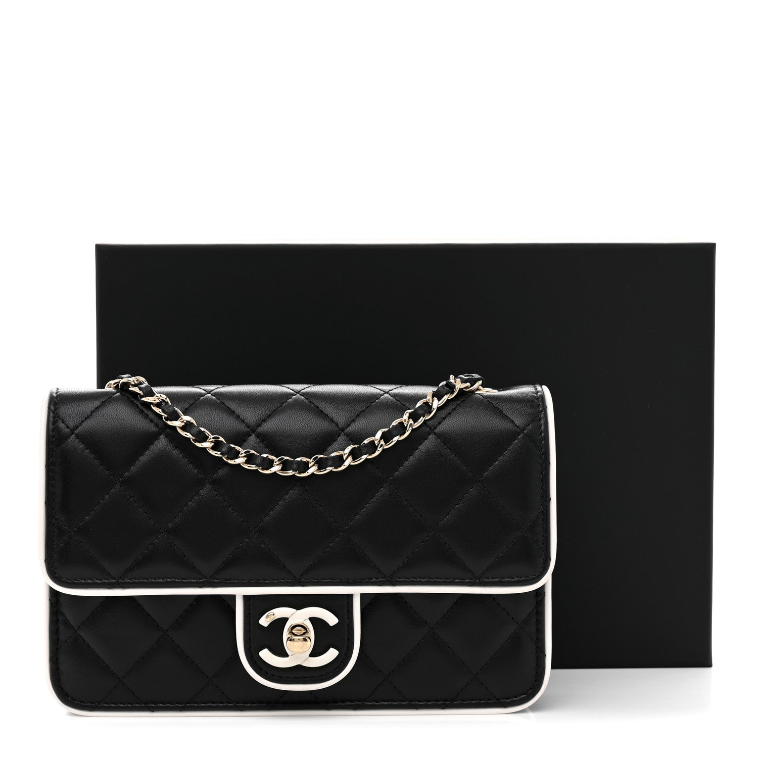 Lambskin Quilted Resin CC Mini Flap Bag Black White