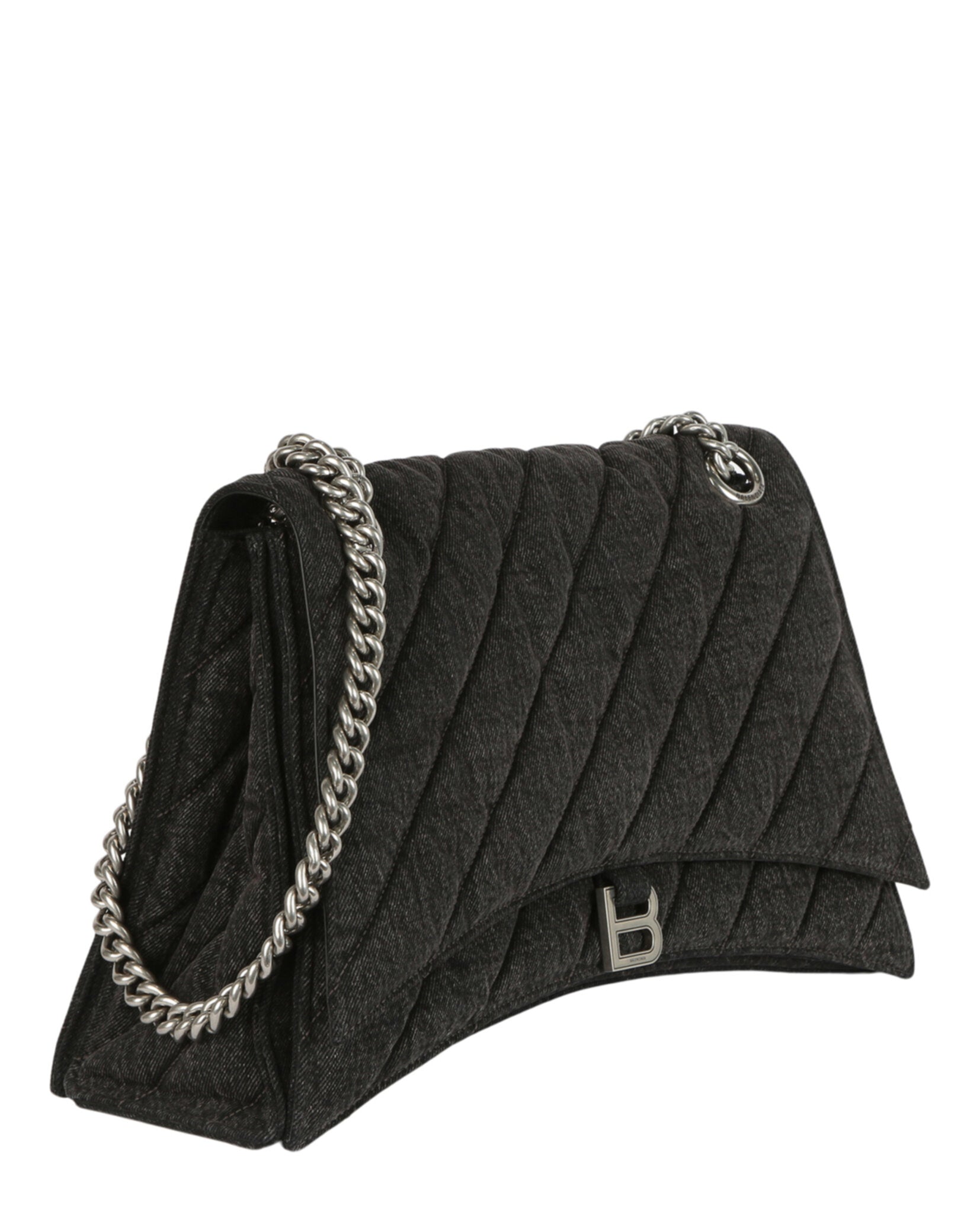 Balenciaga Womens Crush Medium Denim Shoulder Bag