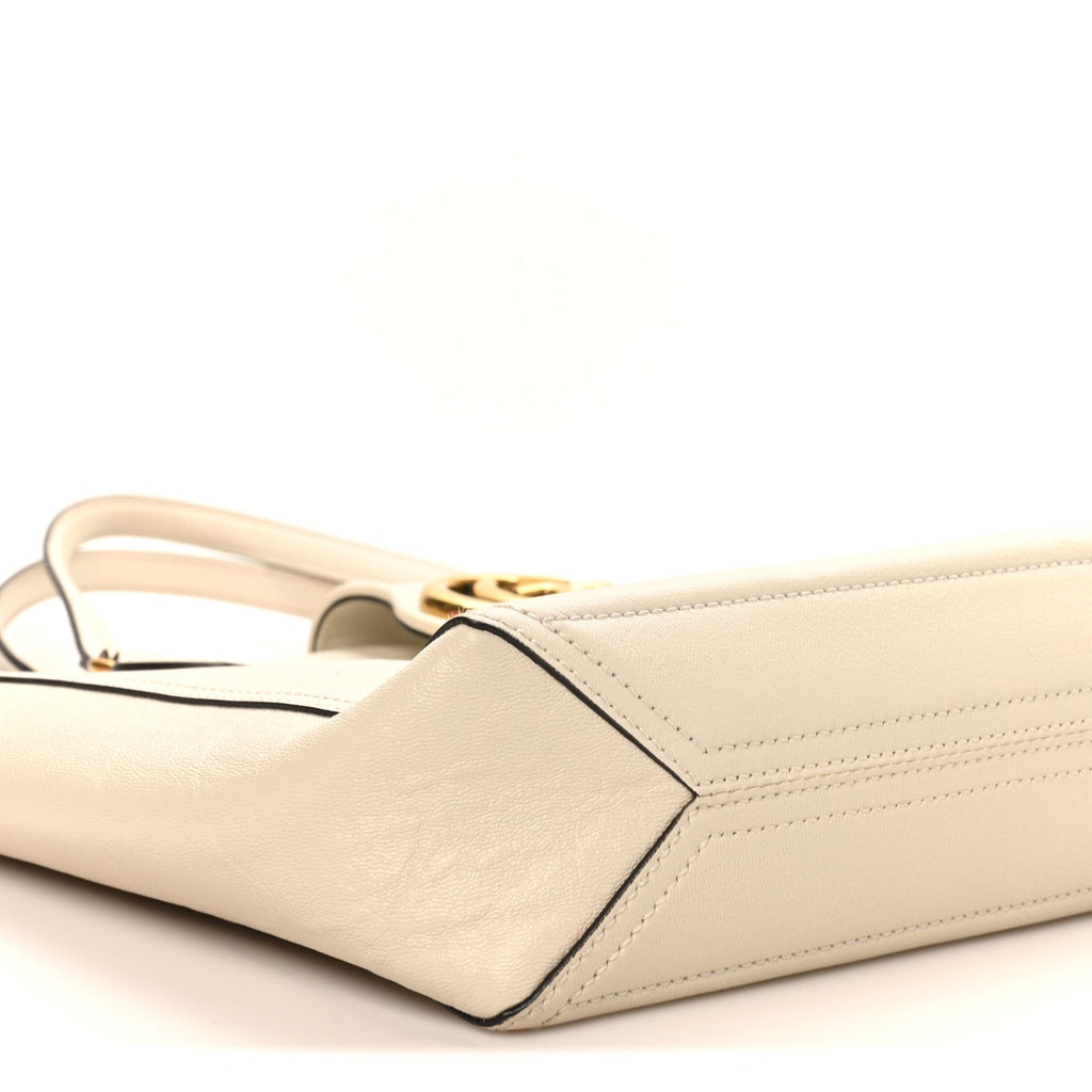 New Sakai Calfskin Lux Small Dahlia Tote Mystic White