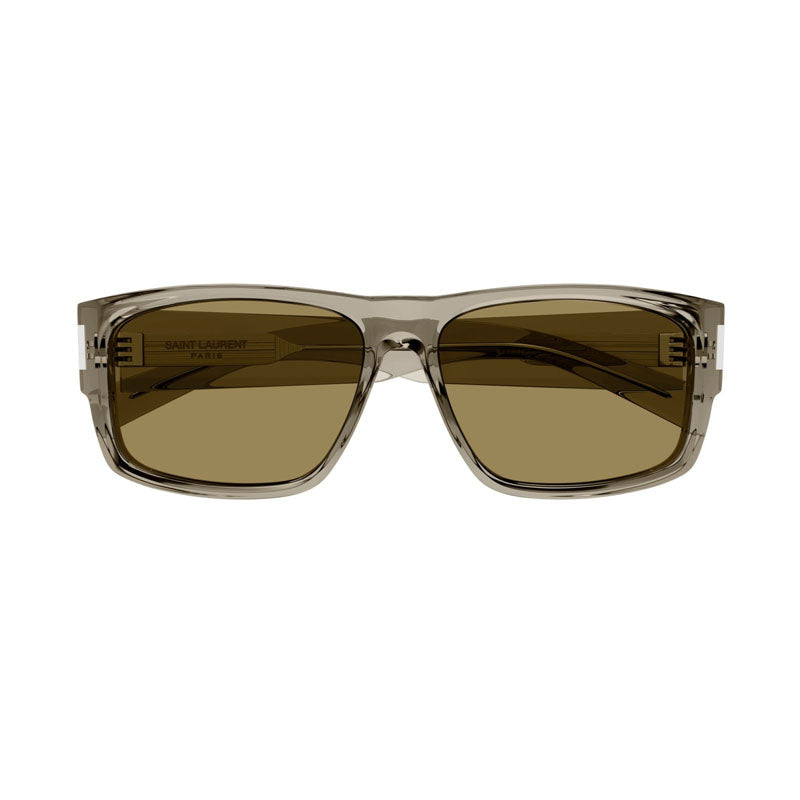 Saint Laurent Sunglasses Rectangle Full Rim, Shiny Beige Frame and Brown Lens SL689005