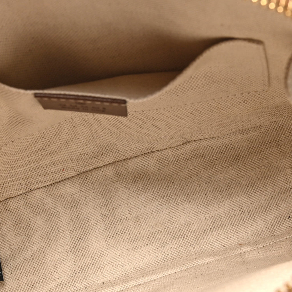 GG Supreme Monogram Azalea Calfskin Mini Horsebit 1955 Top Handle Bag Beige Ebony Brown Sugar