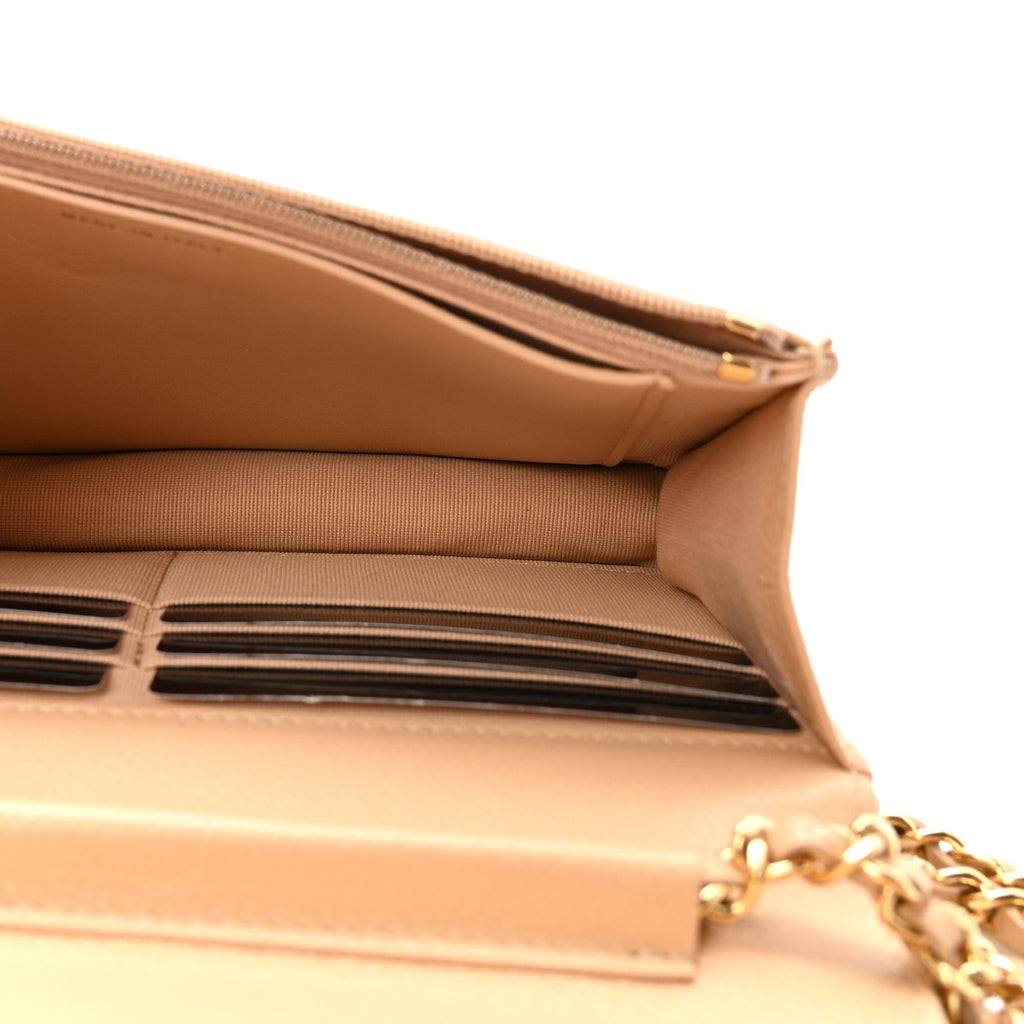 Caviar Quilted Wallet on Chain WOC Beige