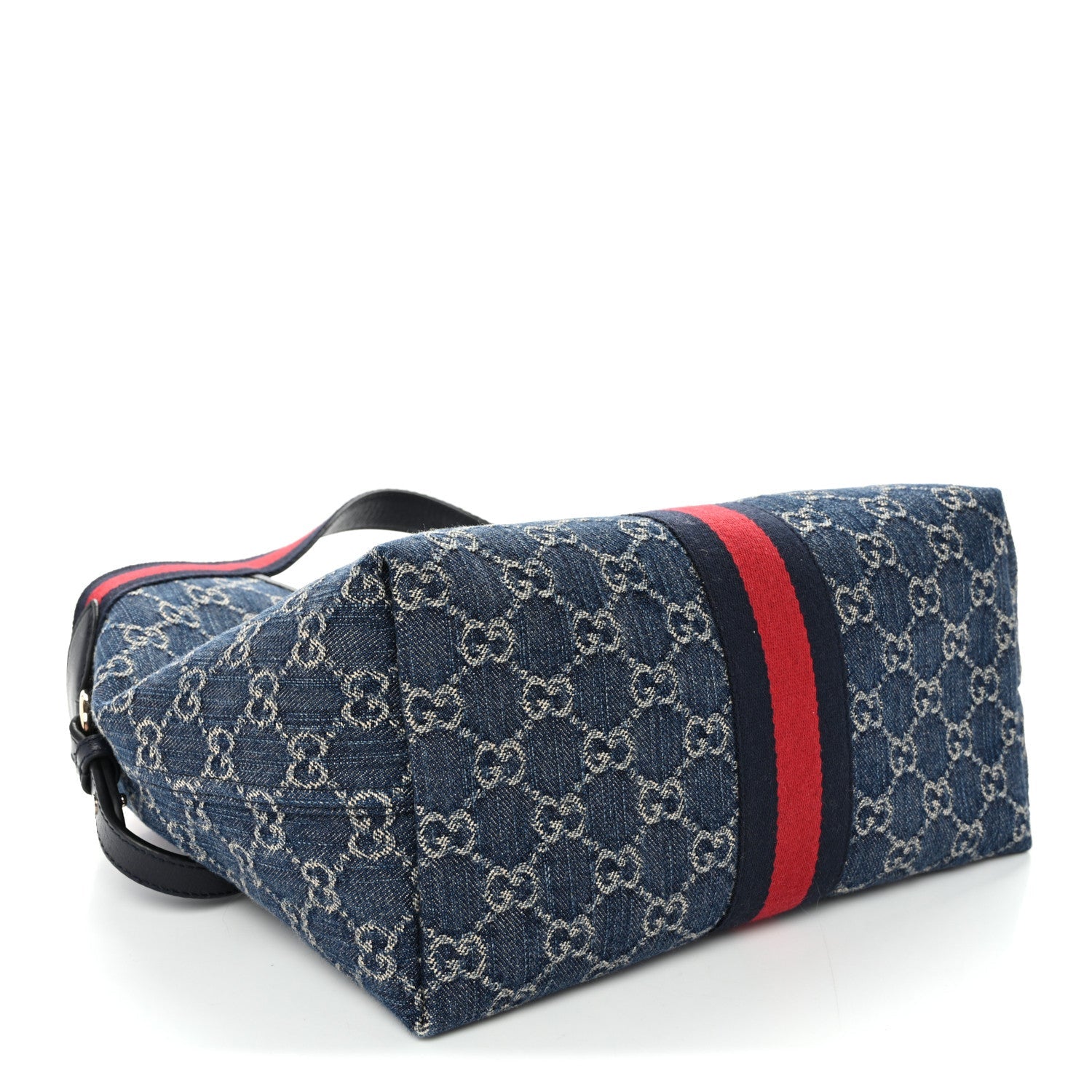 Denim GG Monogram Web Small Giglio Tote Blue White