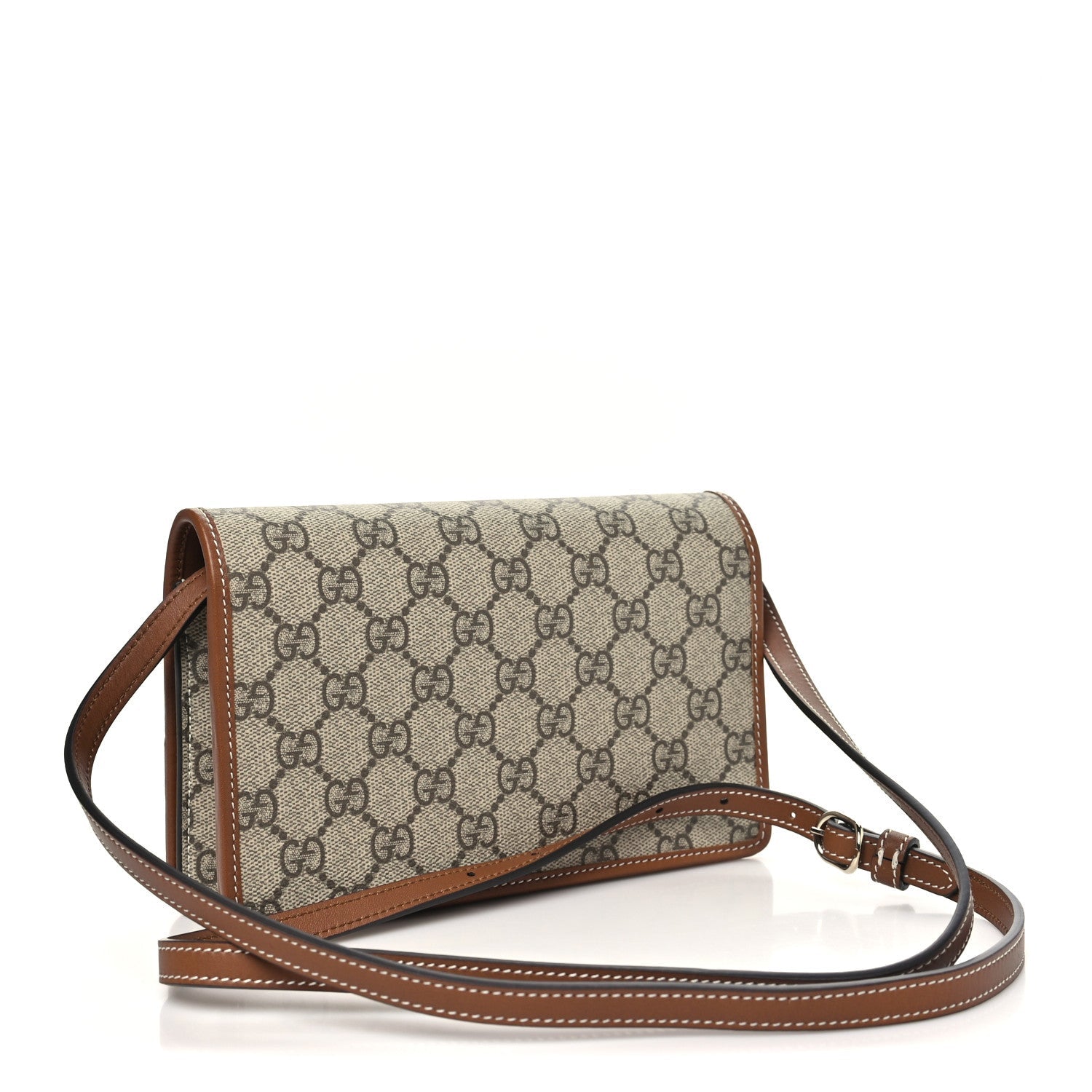 GG Emblem Monogram Wallet With Strap Beige Brown