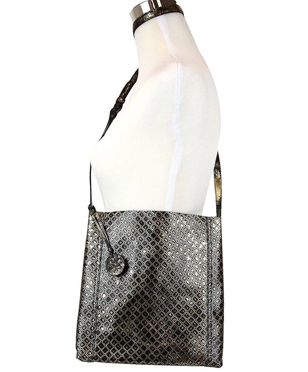 Bottega Veneta Intrecciomirage Metallic Gold & Black Leather Medium Messenger Bag