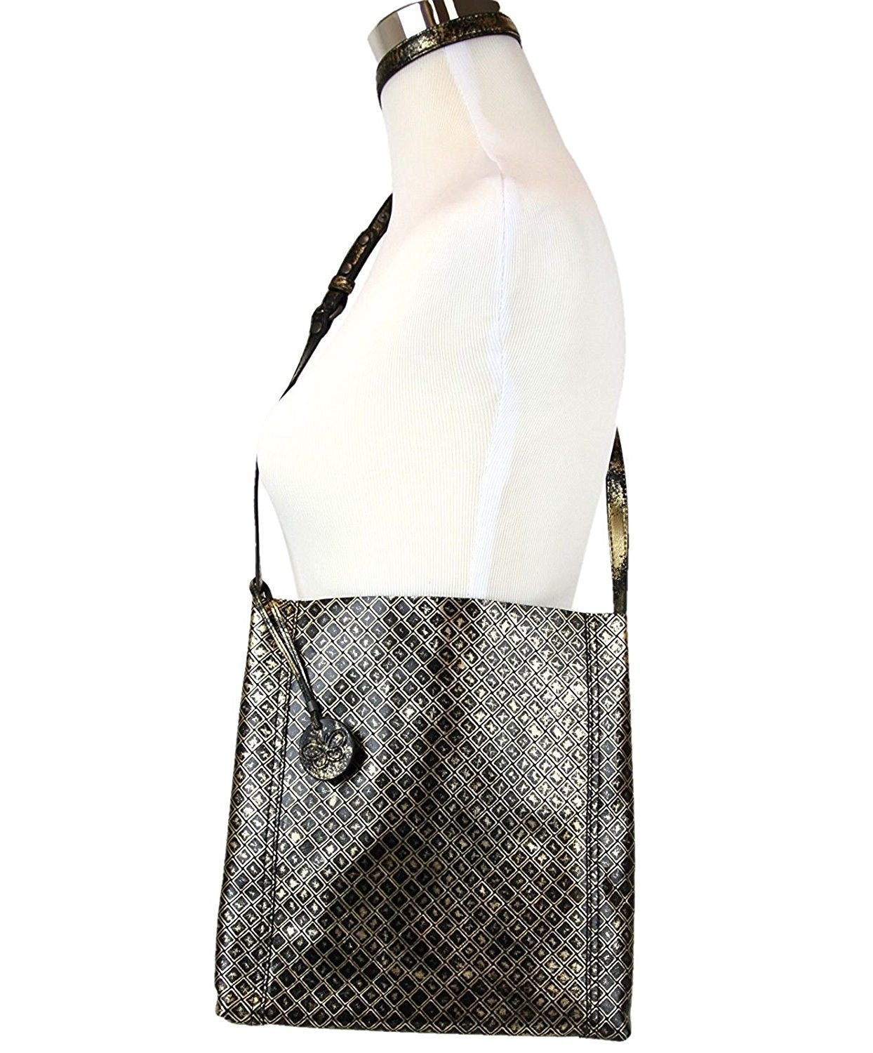 Bottega Veneta Intrecciomirage Metallic Gold & Black Leather Medium Messenger Bag