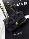 Chanel 24P Black Raffia Woven Classic Flap Bag Handbag 2024 Rare