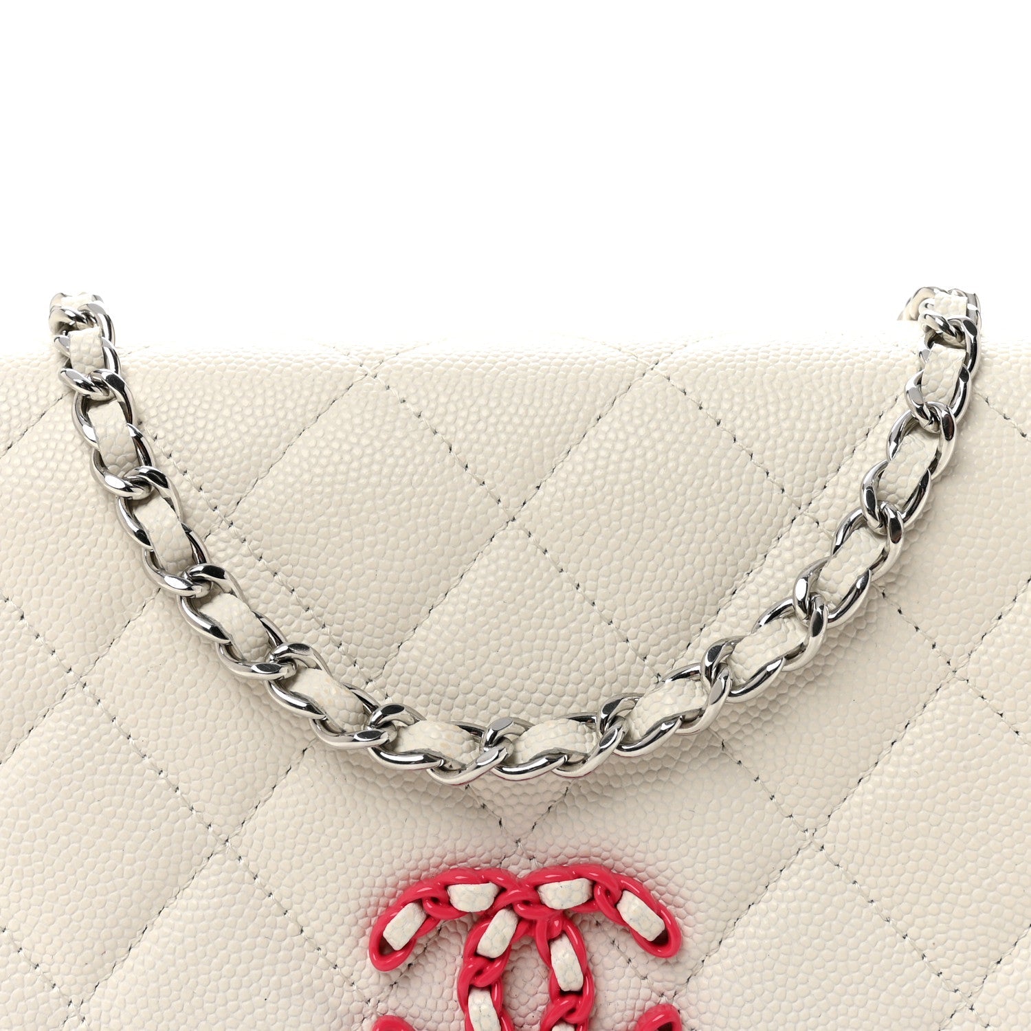 Caviar Quilted Chanel 19 Wallet On Chain WOC White Pink