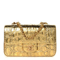 Metallic Calfskin Crocodile Embossed Cocodile Rectangular Mini Flap Gold