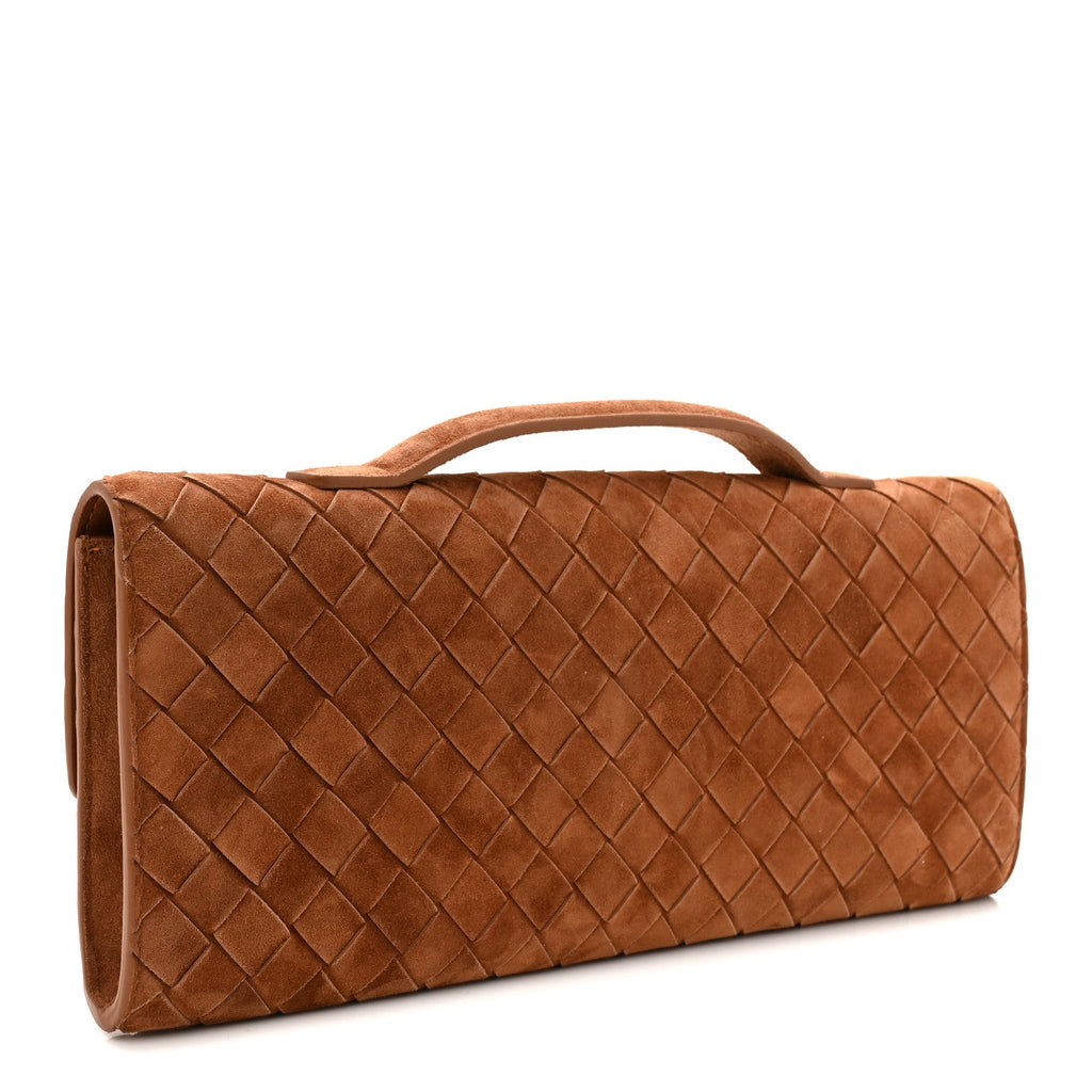 Suede Intrecciato Long Andiamo Top Handle Clutch Amber