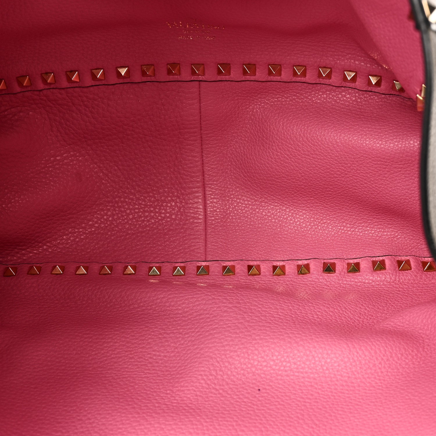 Grained Calfskin Medium Rockstud Reversible Tote Army Green Pink
