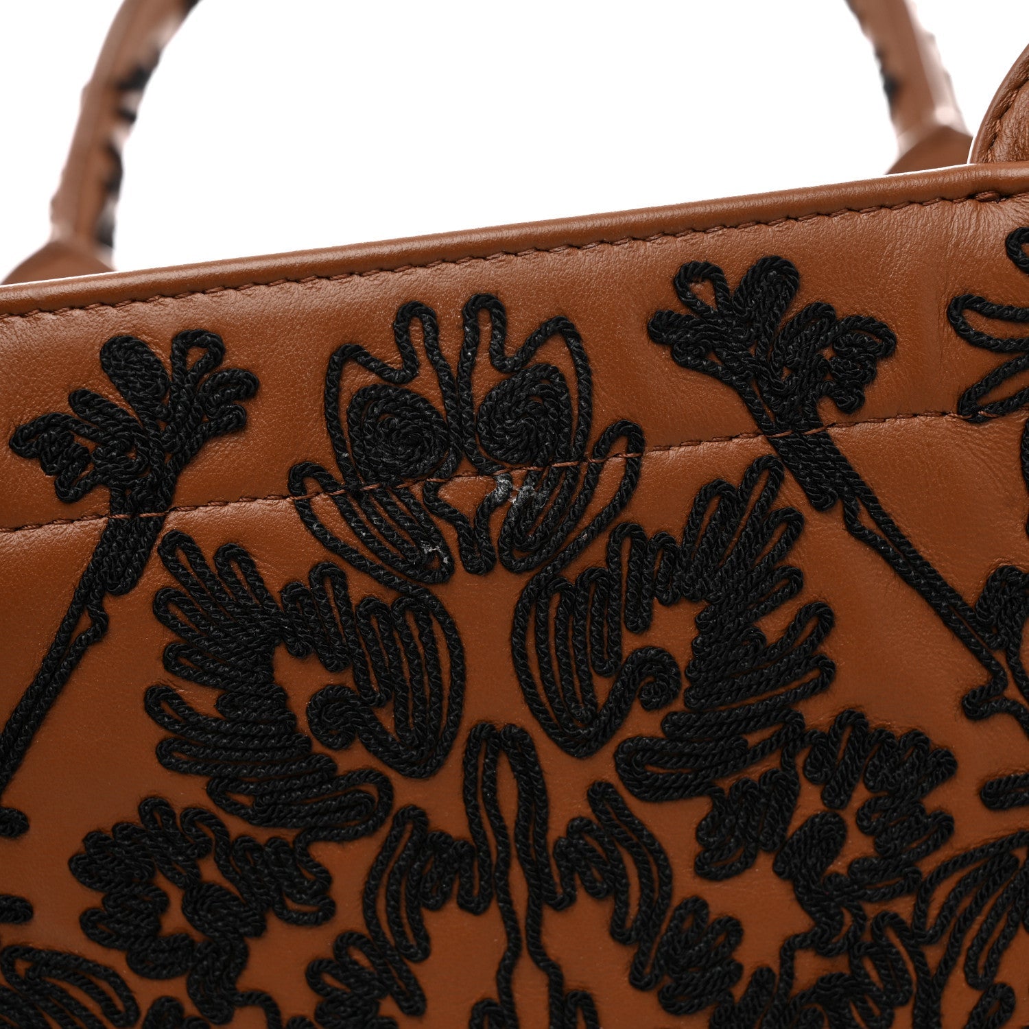 Calfskin Cornely-Effect Embroidery Large Book Tote Brown Black