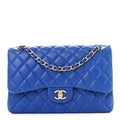 Lambskin Quilted Jumbo Double Flap Dark Blue