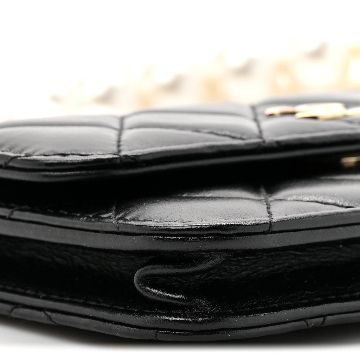 Calfskin Quilted Maxi Pearls Clutch With Chain Black