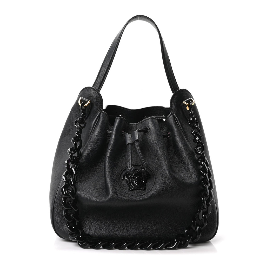 Grained Calfskin La Medusa Bucket Bag Black