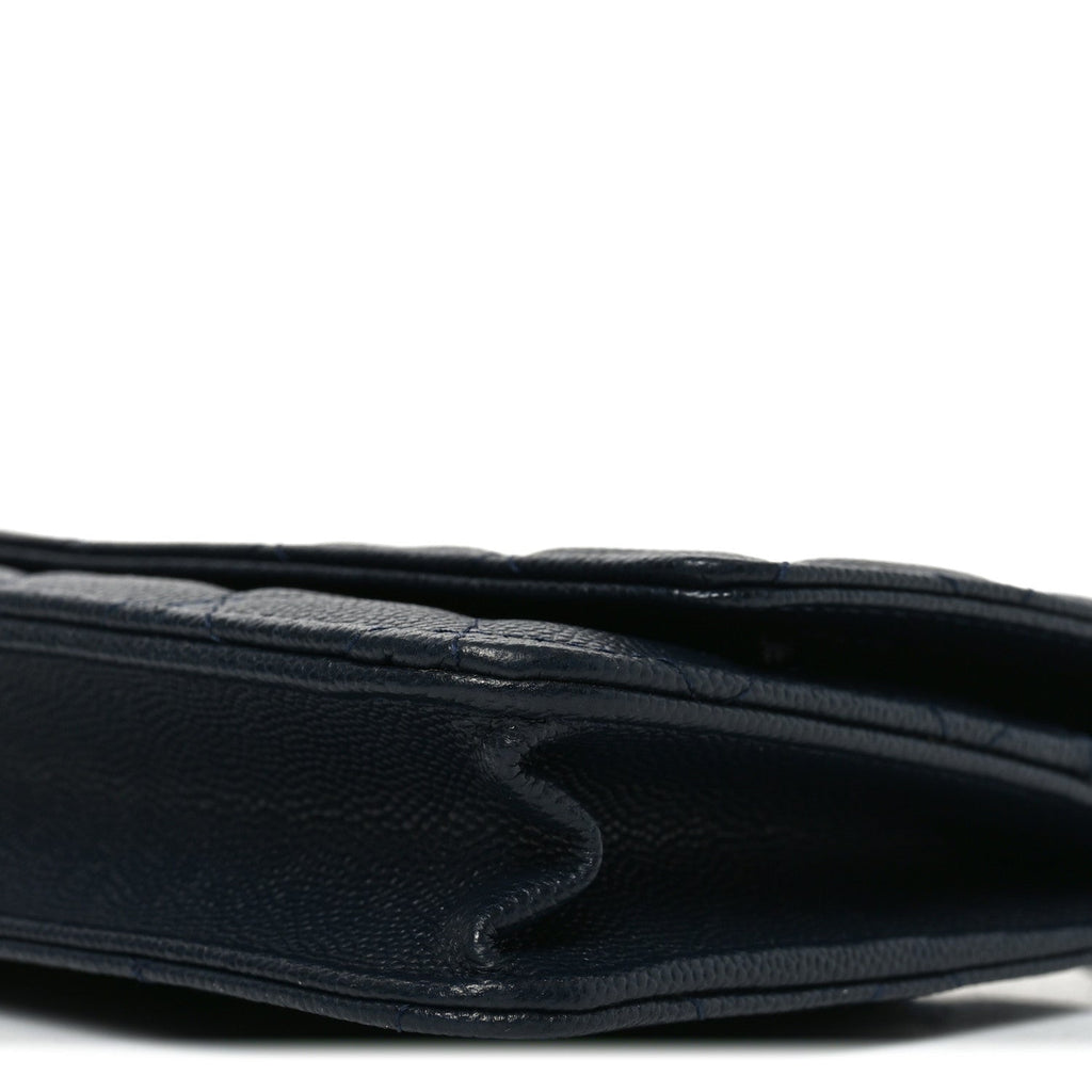 Caviar Quilted Wallet on Chain WOC Navy Blue