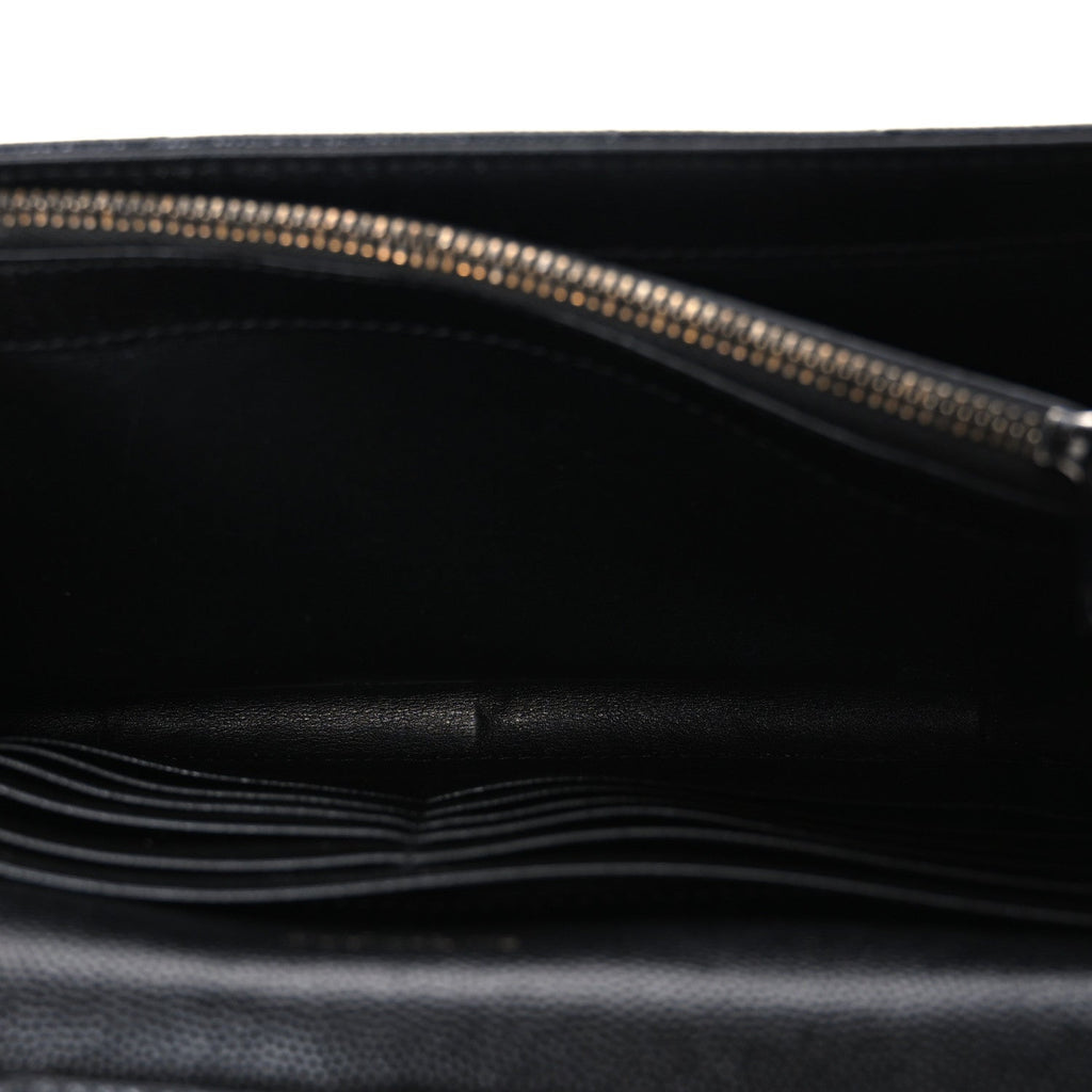 Grain De Poudre Matelasse Chevron Monogram Monochrome Envelope Chain Wallet Black