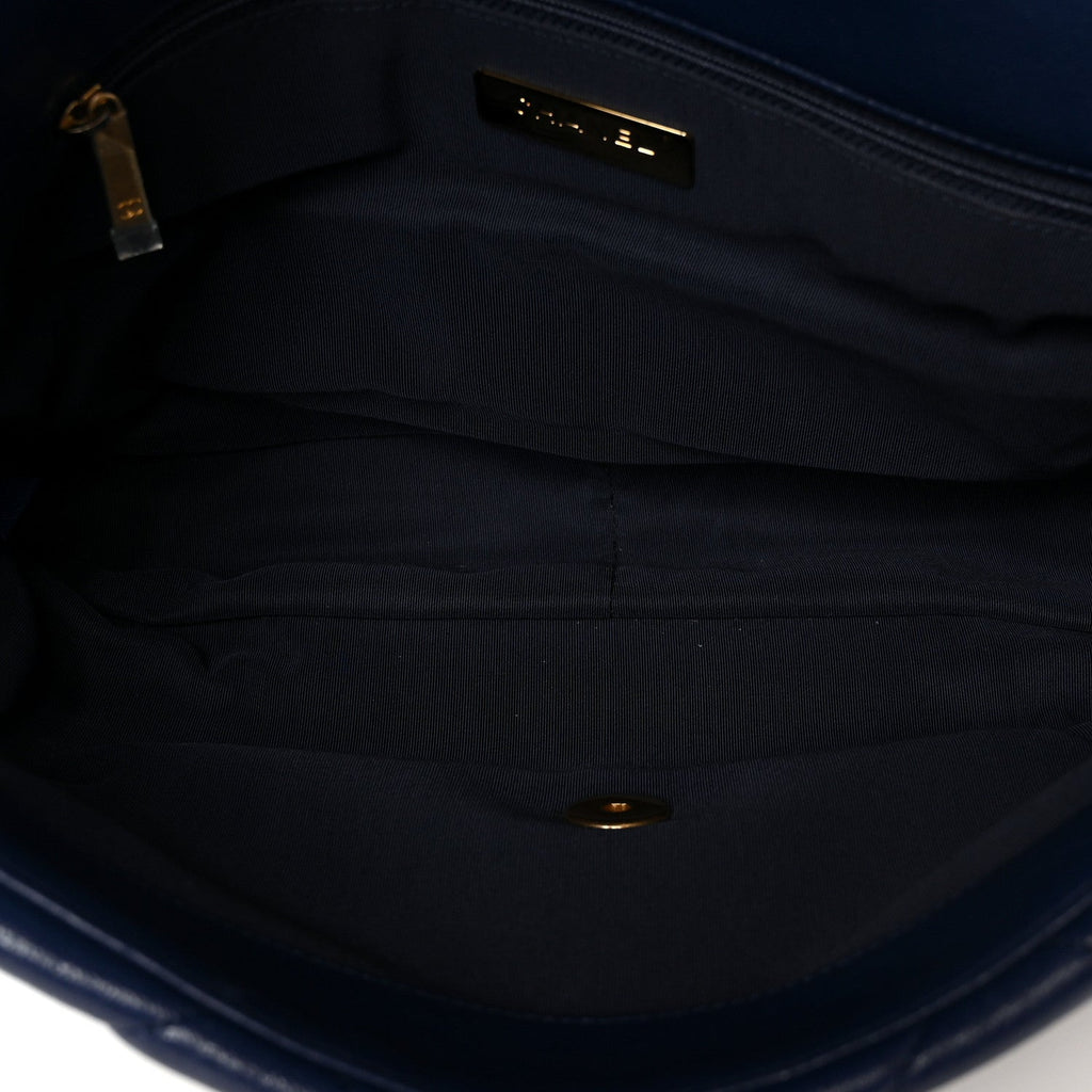 Goatskin Quilted Maxi Chanel 19 Flap Navy Blue