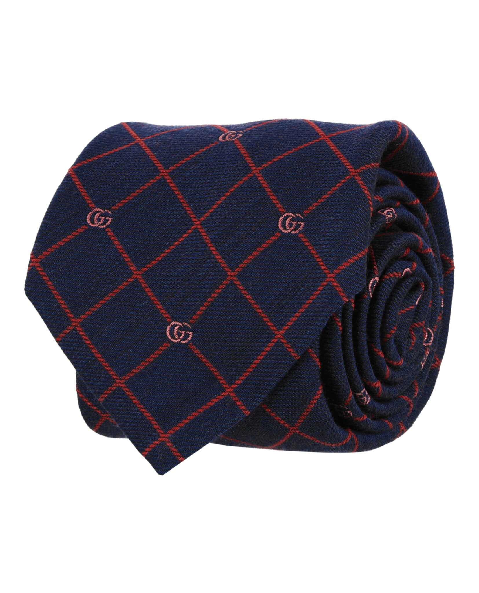 Gucci Mens Double G and Check Silk Jacquard Tie