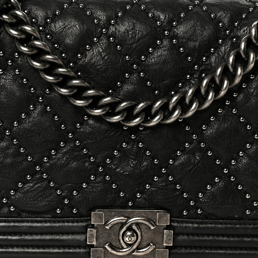Crumpled Lambskin New Medium Studded Boy Flap Black