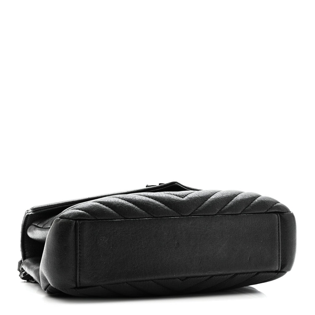 Sheepskin Matelasse Chevron Monogram Monochrome Medium College Bag Black