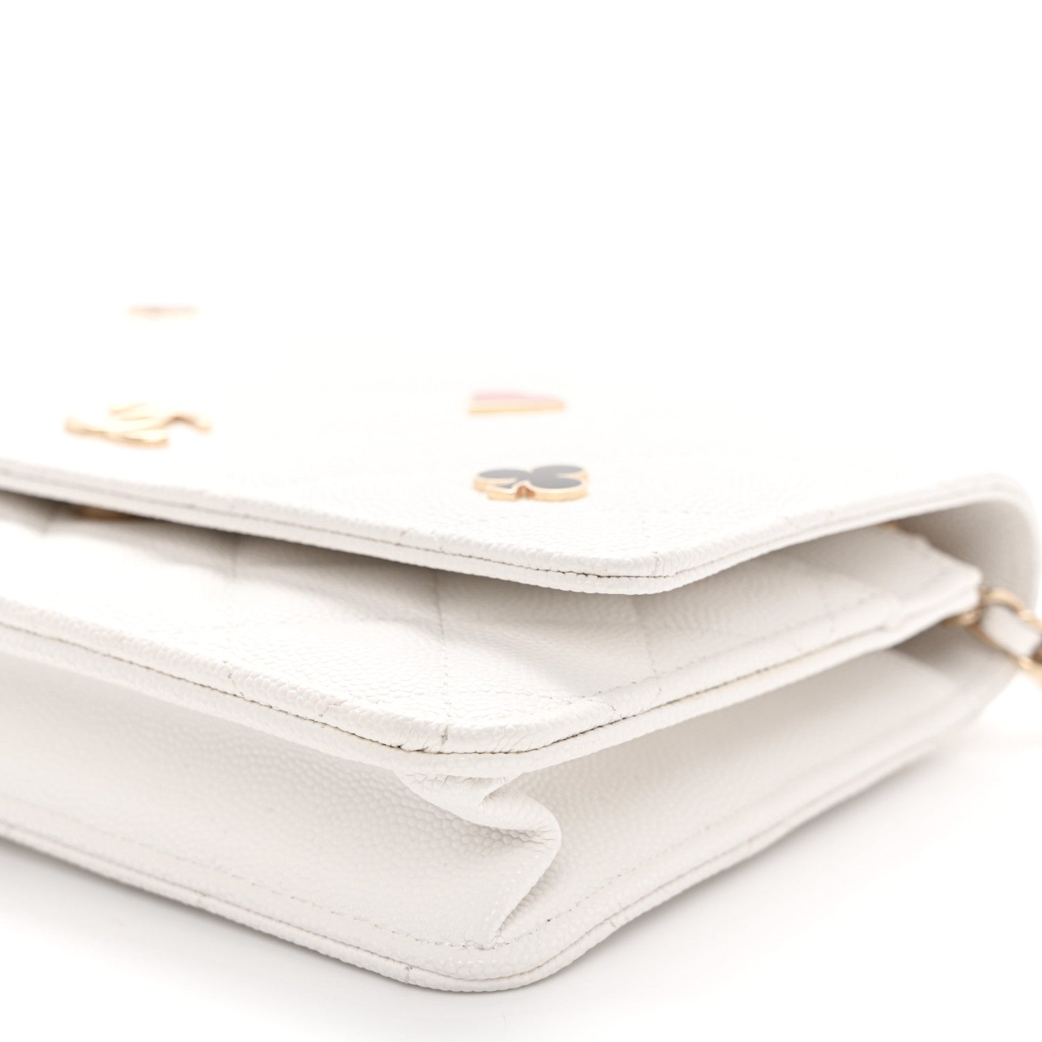 Caviar Quilted Enamel Coco Casino Wallet On Chain WOC White