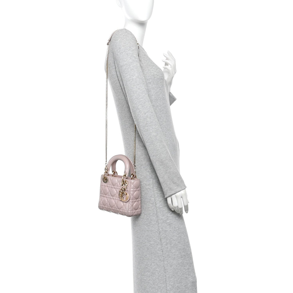Metallic Lambskin Cannage Mini Lady Dior Lotus
