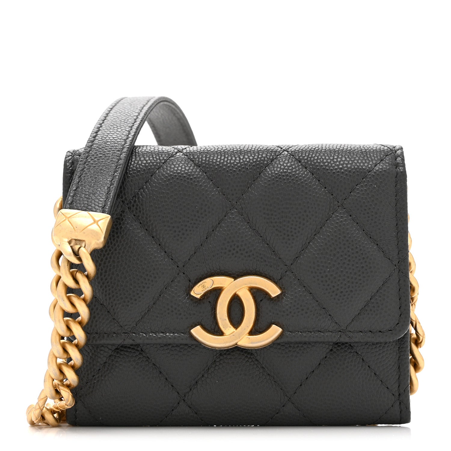 Caviar Quilted Bracelet On Chain Clutch Grey
