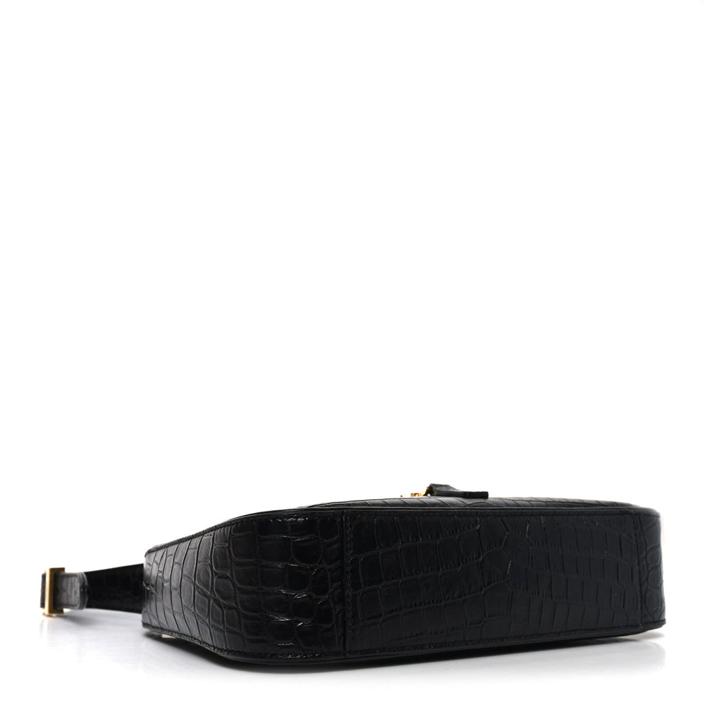 Calfskin Crocodile Embossed Le 5 A 7 Hobo Black