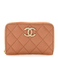 Caviar Quilted Textured CC Zip Around Coin Purse Beige