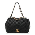 Aged Calfskin Quilted Large Pondichery Flap Black
