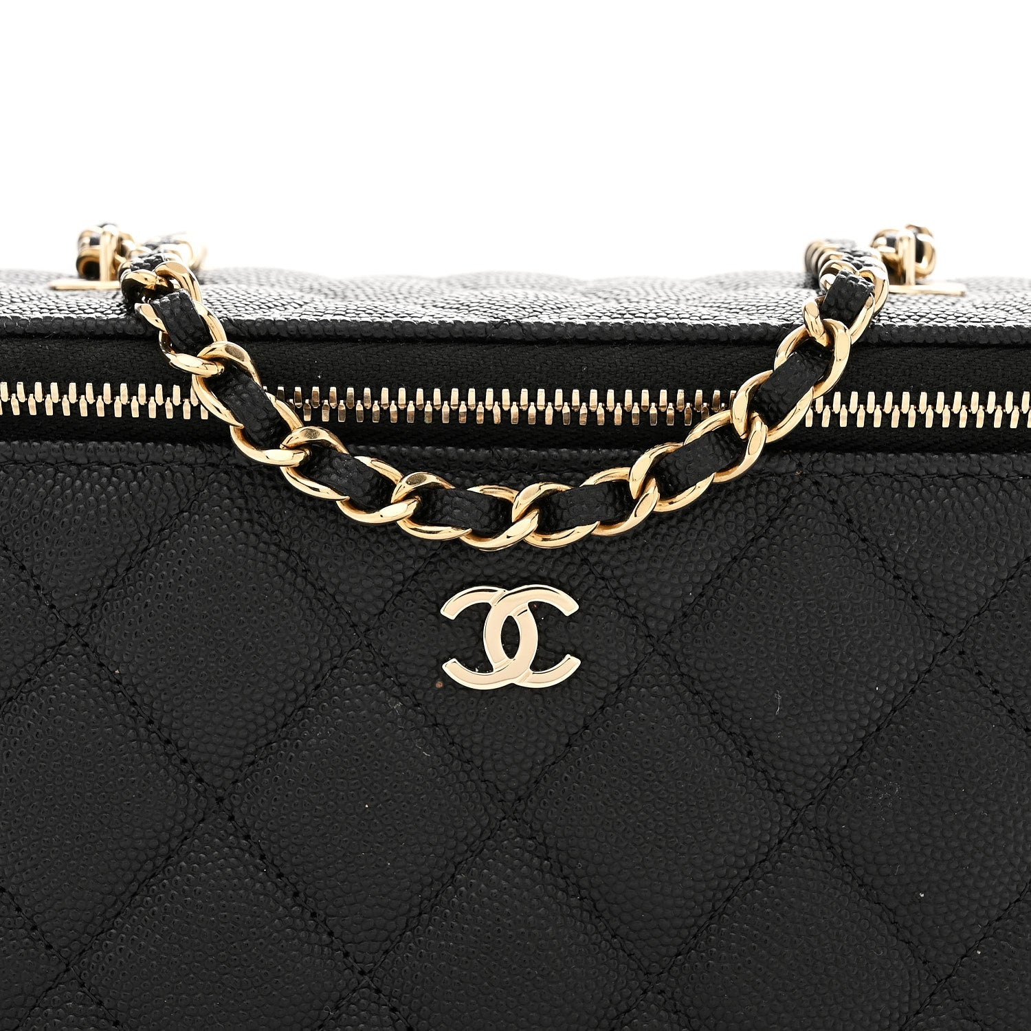 Caviar Quilted Small Tiny CC Vanity Case With Chain Black