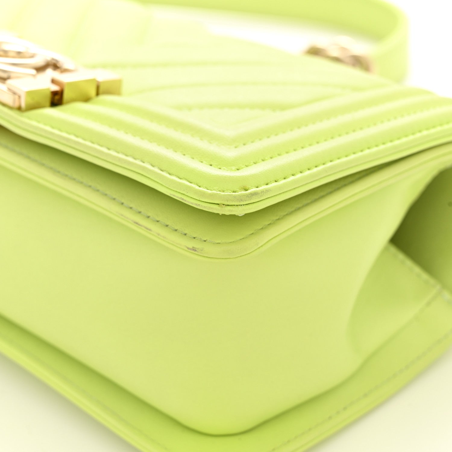 Calfskin Chevron Quilted Small Boy Flap Light Green